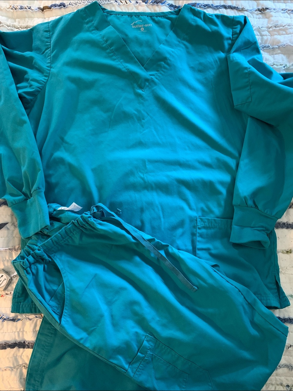 Butter Soft Teal Drawstring Scrub Pants and Top